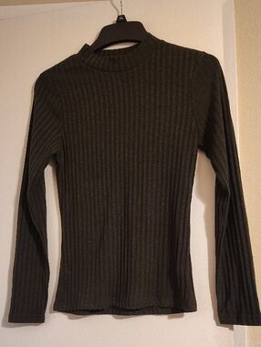 Cotton On Olive Ribbed Long Sleeve Mock Neck Top
